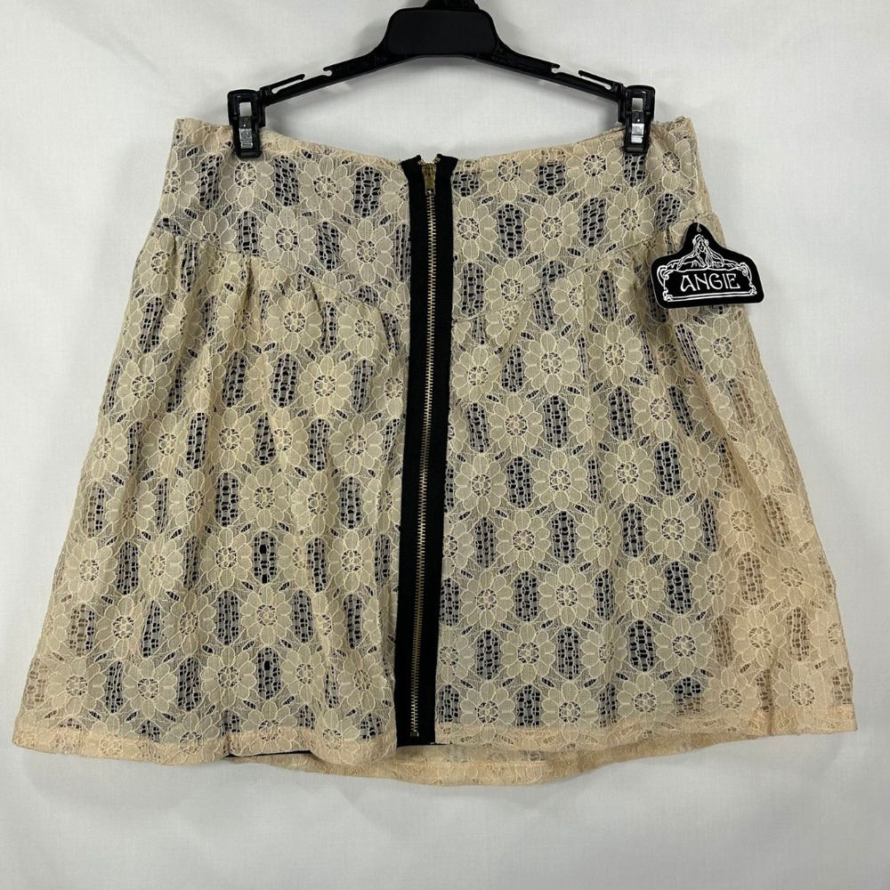 NWT Vintage Angie Floral Lace Mini Skirt – Beige Y2K Exposed Zip Skirt (L)